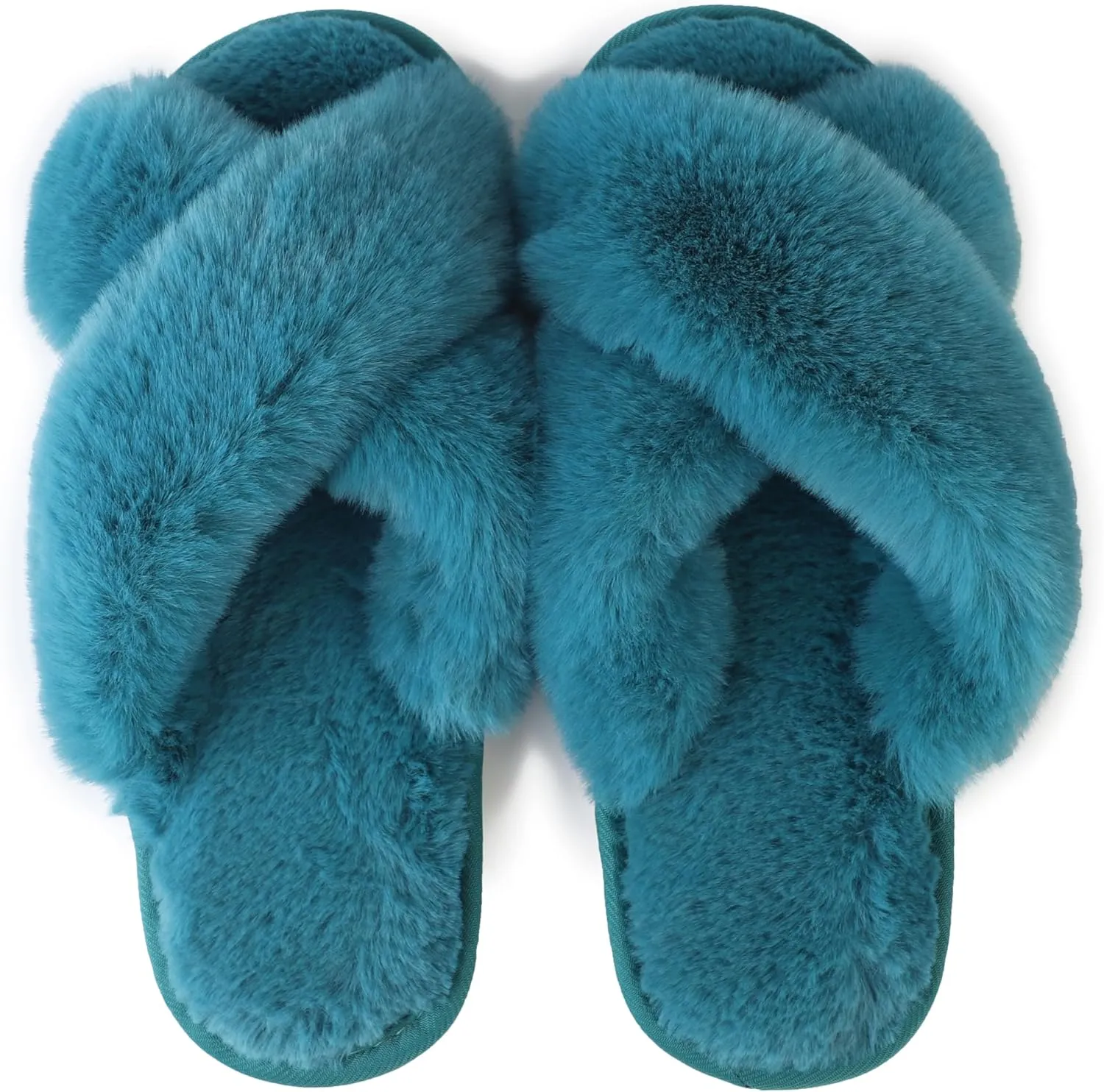 Women's Cross Band fluffy Slippers, Lady Soft Plush Faux Rabbit Fur Furry Cozy Open Toe House Indoor Warm Slippers