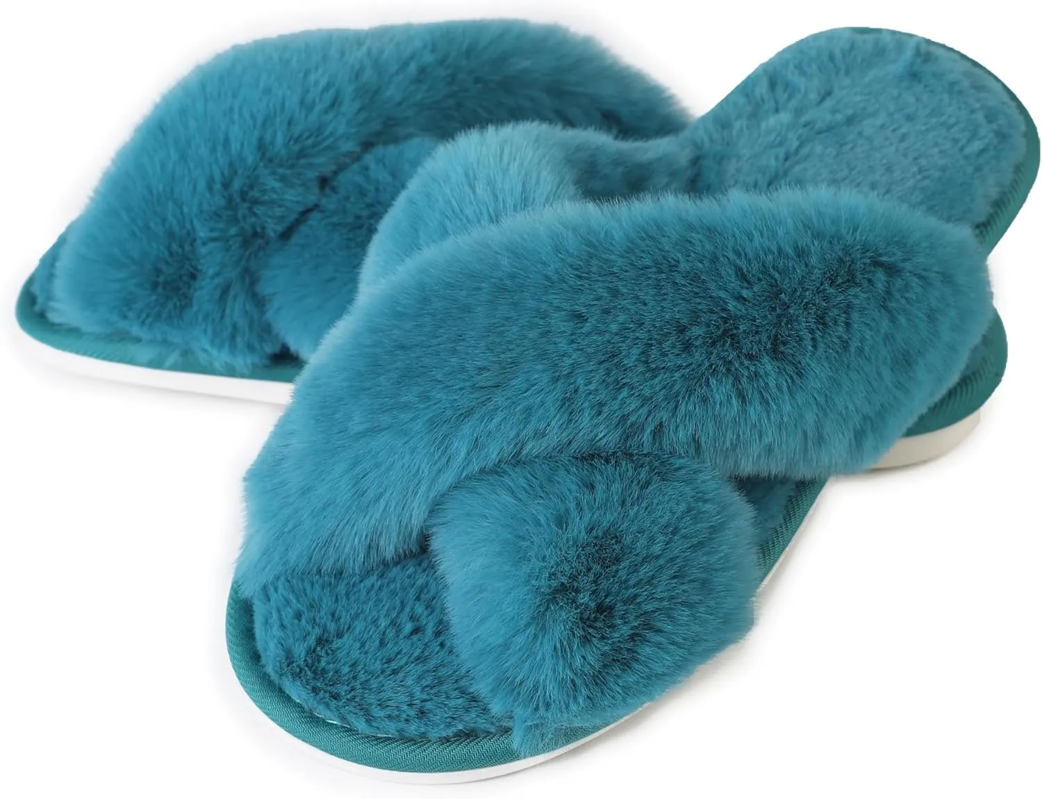 Women's Cross Band fluffy Slippers, Lady Soft Plush Faux Rabbit Fur Furry Cozy Open Toe House Indoor Warm Slippers