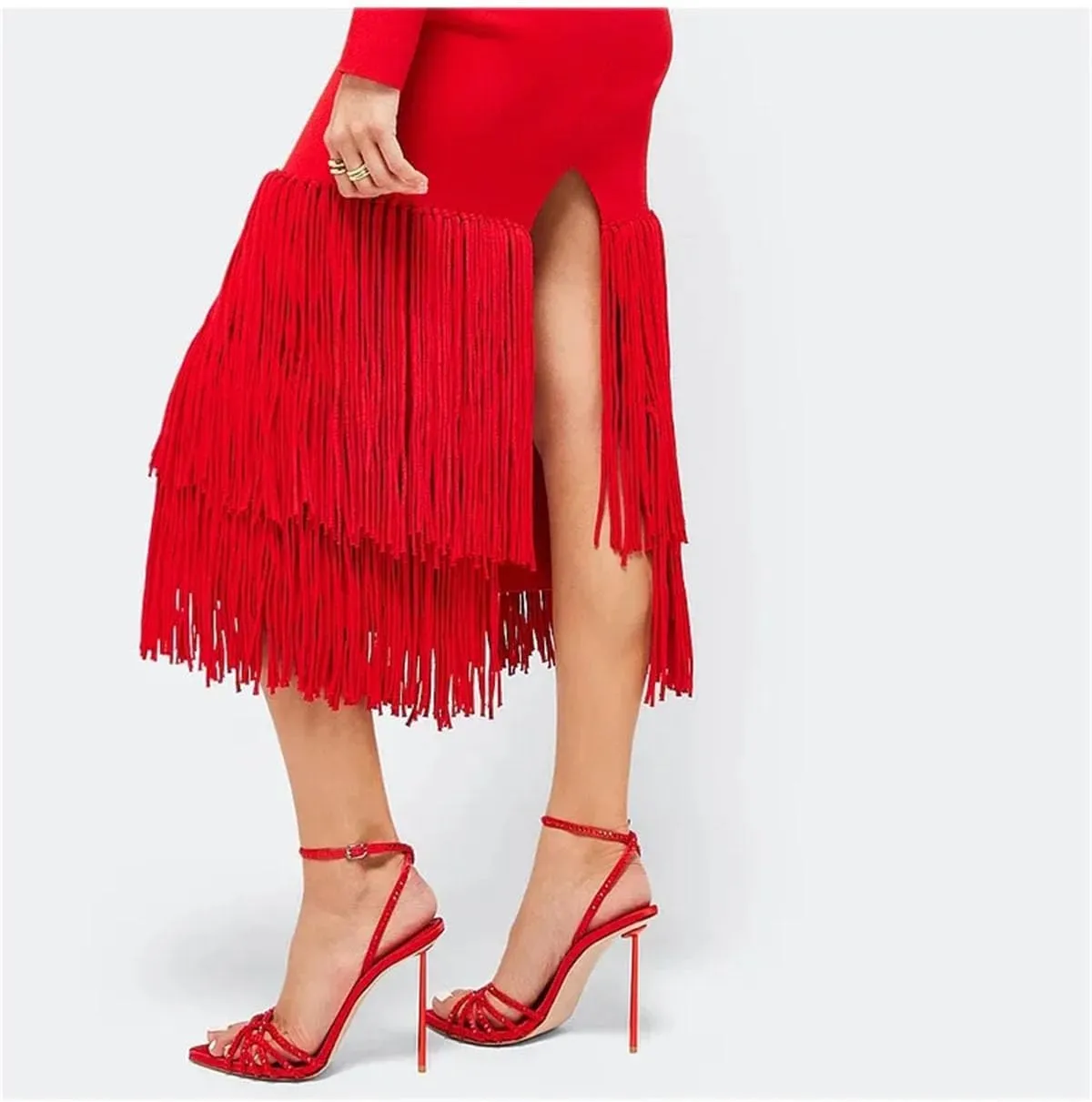Women's Crystal Ankle Strap Sandals - Red Party Wedding Heels