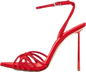 Women's Crystal Ankle Strap Sandals - Red Party Wedding Heels