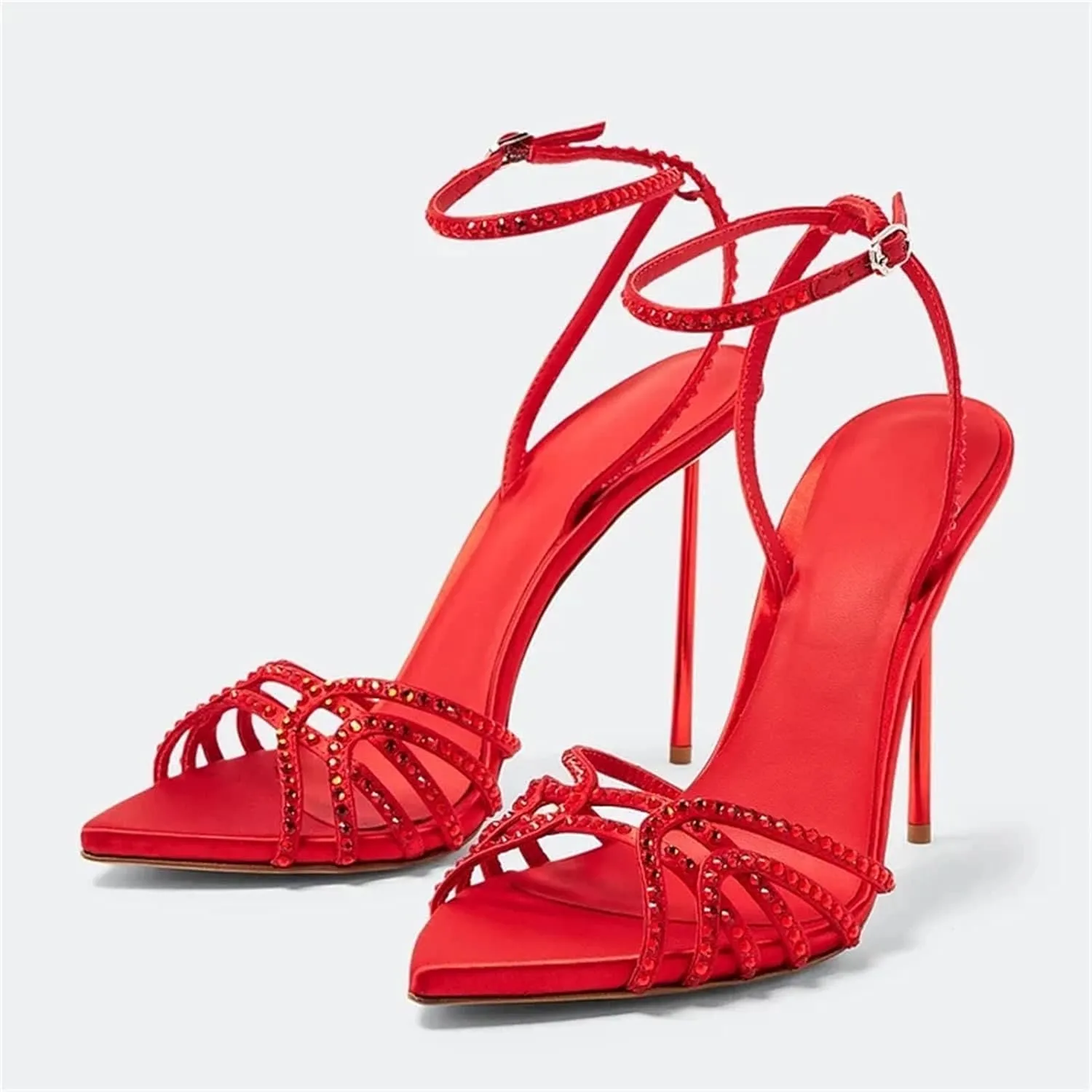 Women's Crystal Ankle Strap Sandals - Red Party Wedding Heels