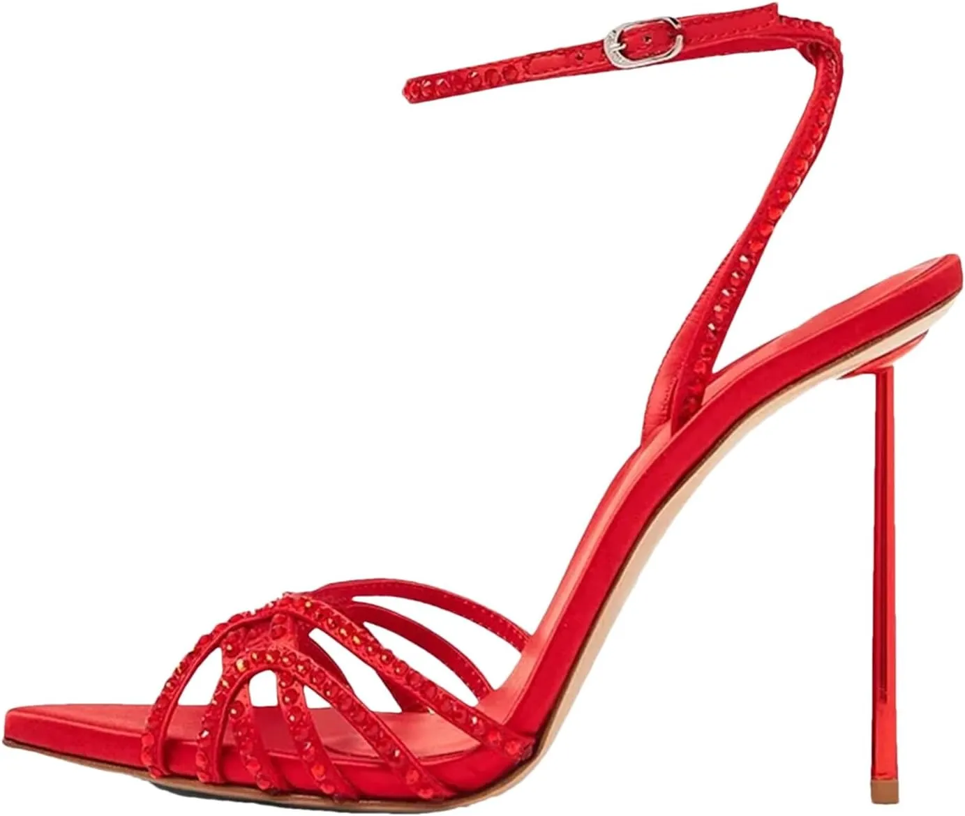 Women's Crystal Ankle Strap Sandals - Red Party Wedding Heels