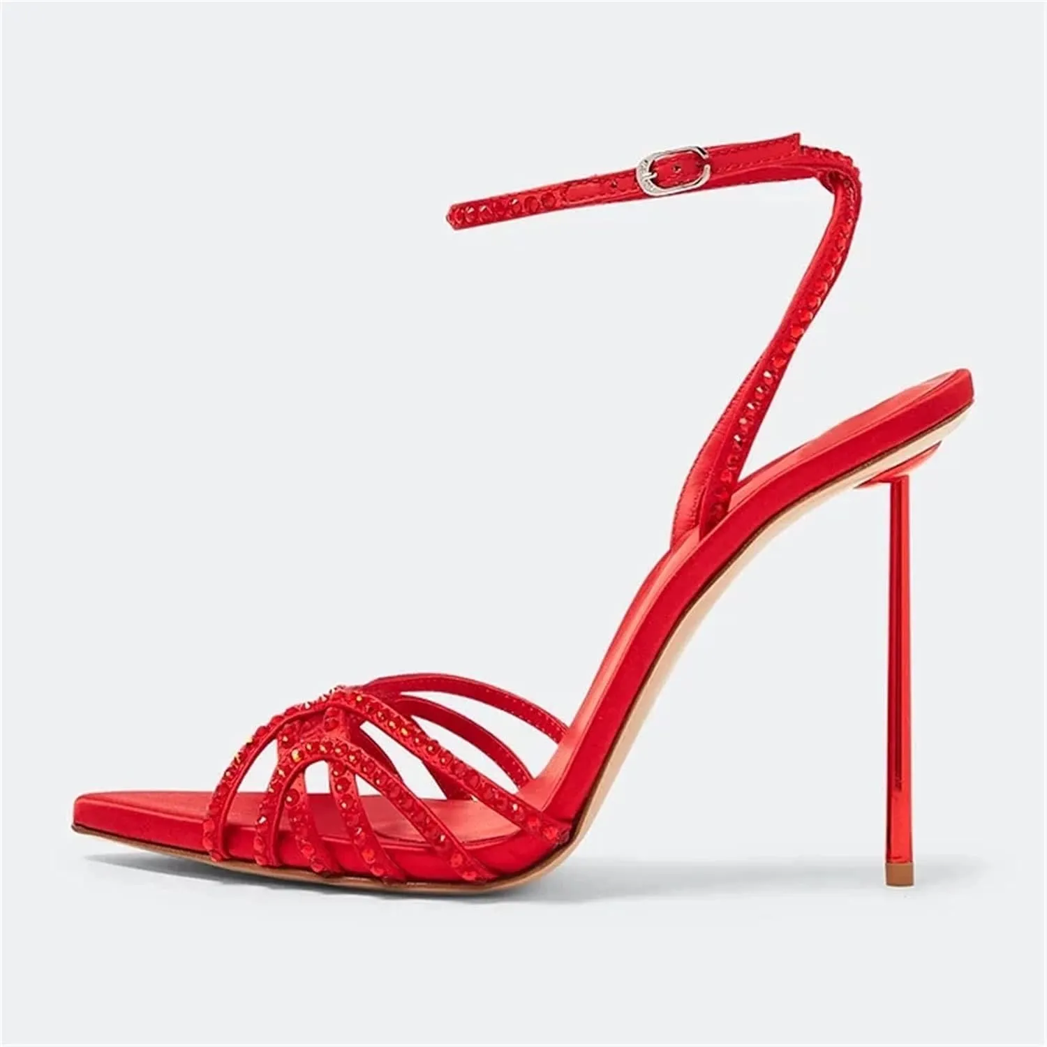 Women's Crystal Ankle Strap Sandals - Red Party Wedding Heels