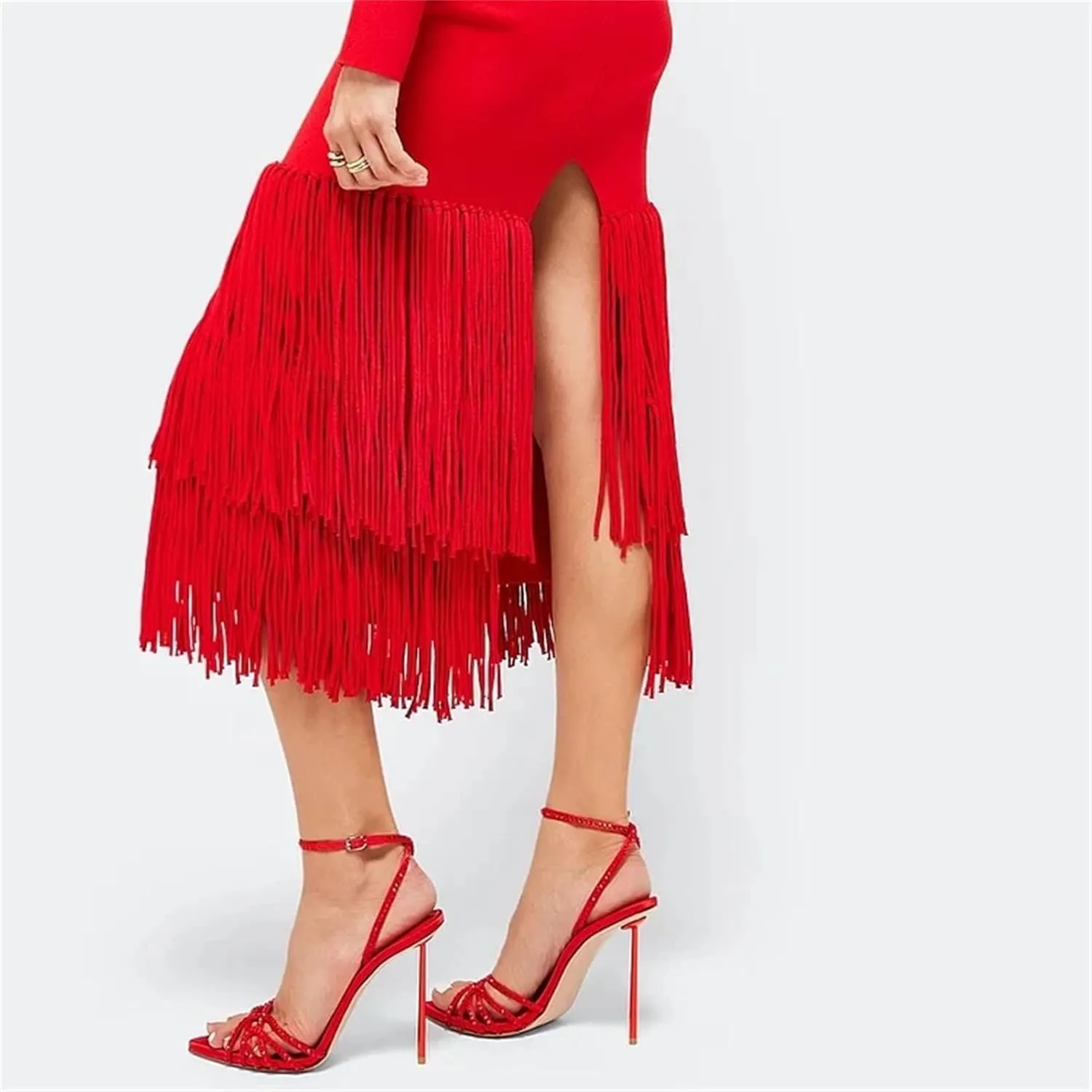 Women's Crystal Ankle Strap Sandals - Red Party Wedding Heels