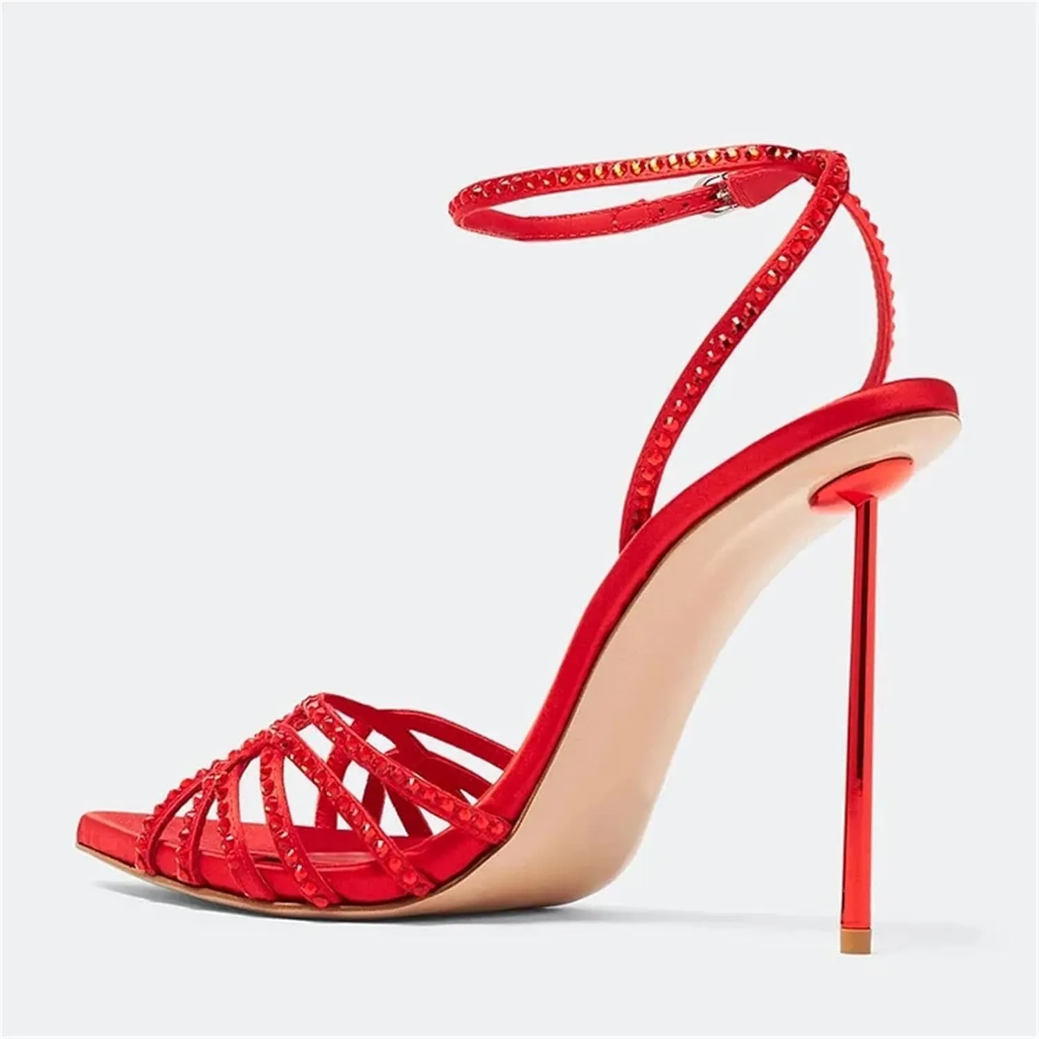 Women's Crystal Ankle Strap Sandals - Red Party Wedding Heels