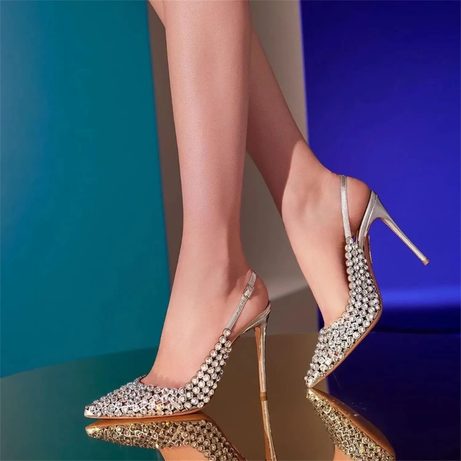 Women's Diamond Bridal Sandals - Single Strap Pointed Toe Wedding Heels