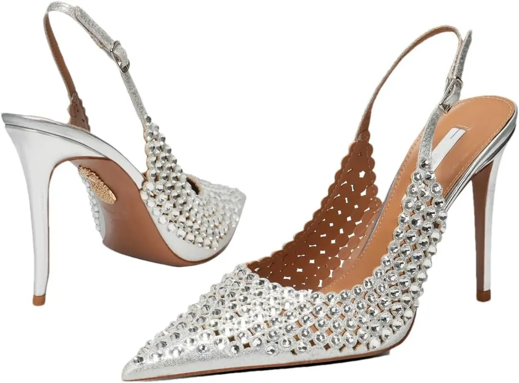Women's Diamond Bridal Sandals - Single Strap Pointed Toe Wedding Heels