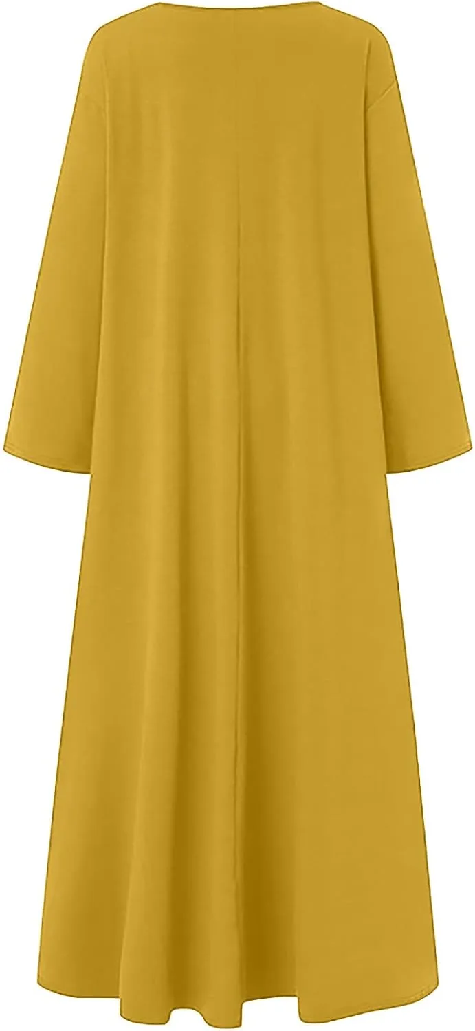 Womens Dresses Fall Casual Long Sleeve Solid V Neck Ruffle Flowy Maxi Dress Vintage Daily Vacation Dress 2024 Clothes