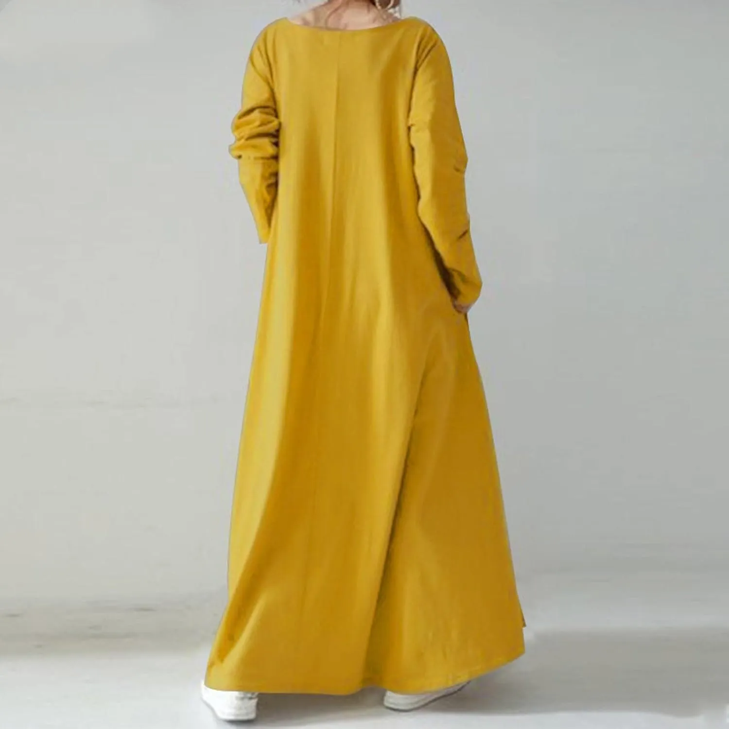 Womens Dresses Fall Casual Long Sleeve Solid V Neck Ruffle Flowy Maxi Dress Vintage Daily Vacation Dress 2024 Clothes
