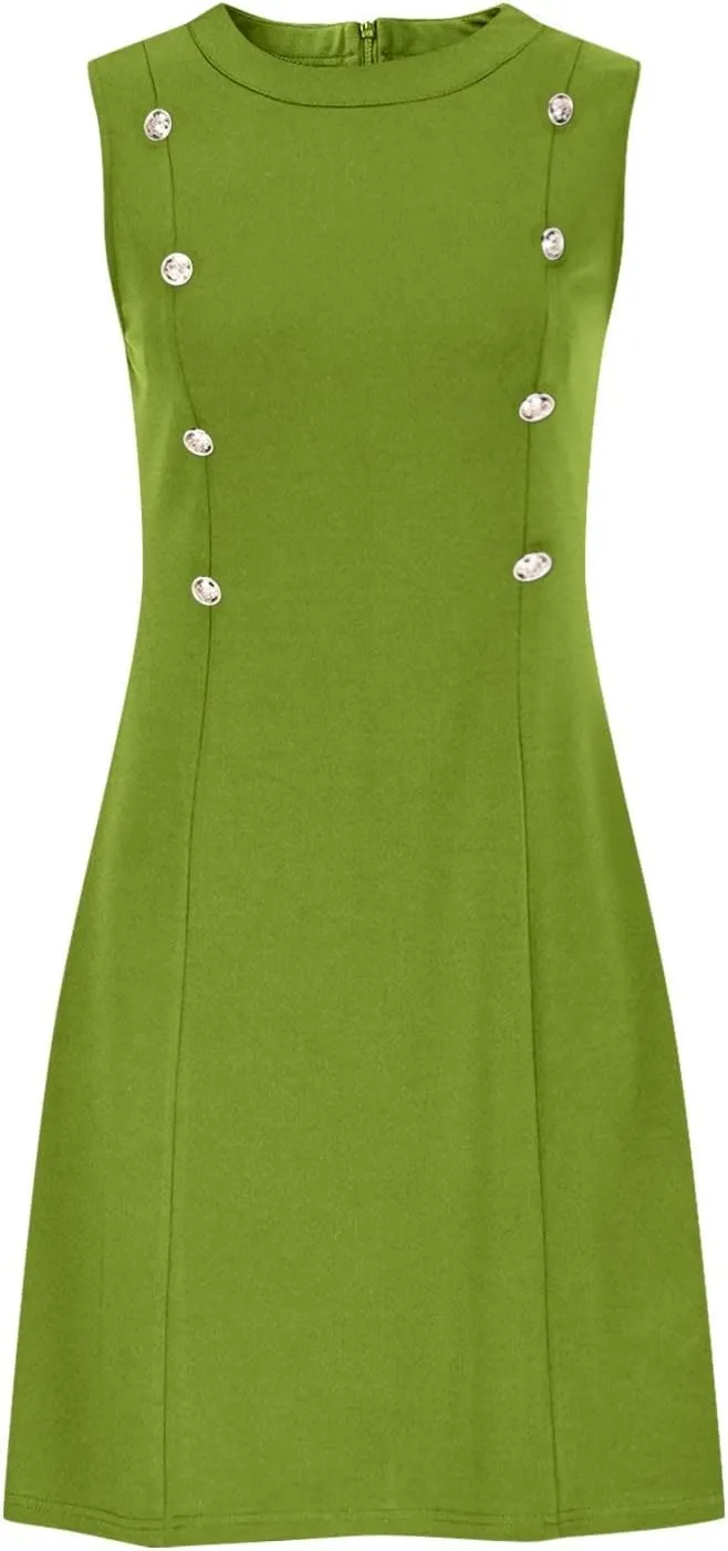 Women's Elegant Button Down Dress Fashionable Round Neck Midi Skirt Slimming Waist Big Hem Dresses Concert Party