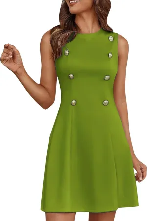Women's Elegant Button Down Dress Fashionable Round Neck Midi Skirt Slimming Waist Big Hem Dresses Concert Party