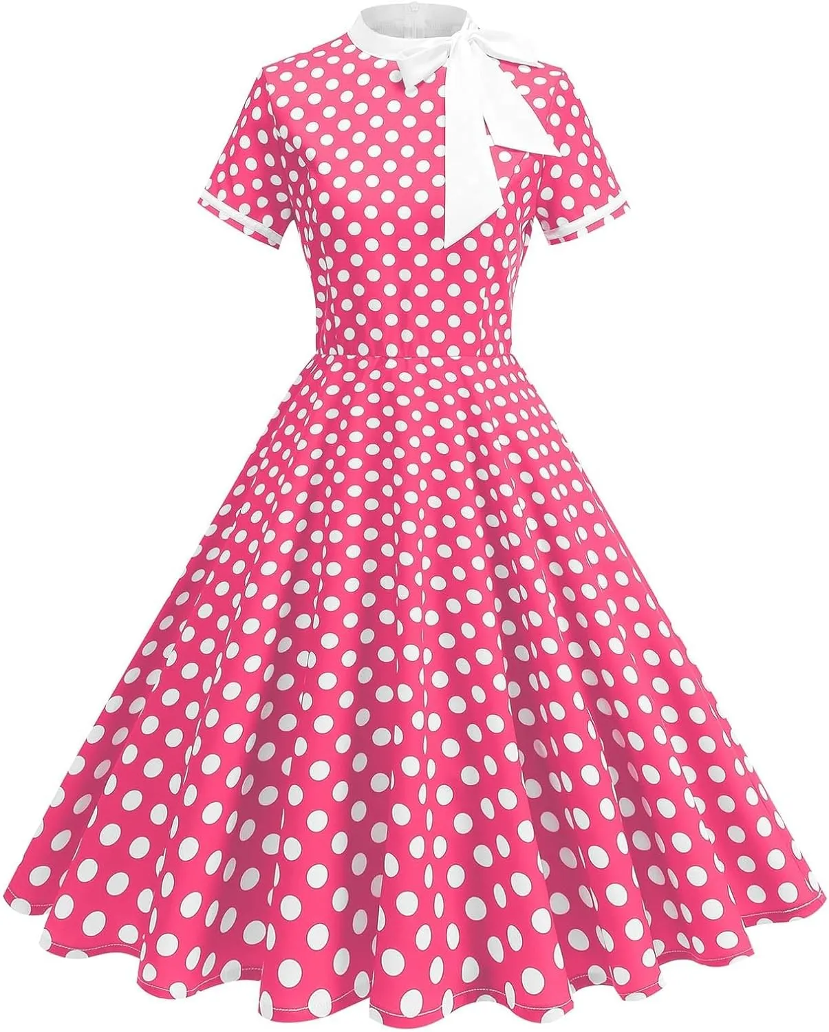 Women's Elegant Dresses Vintage Polka Dot Printed A-Line Dress Short Sleeve Lapel Maxi Skirts Court Business Gowns