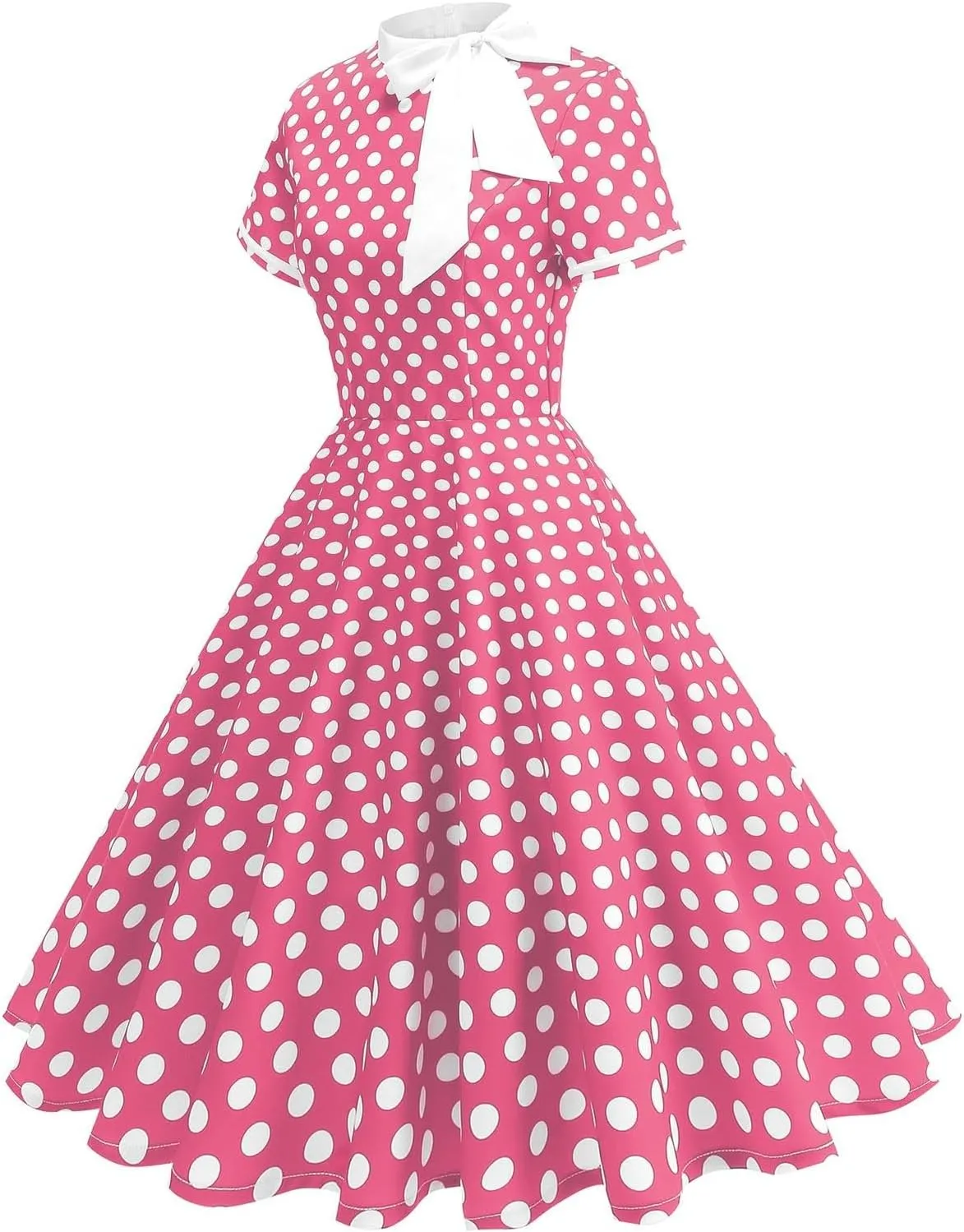 Women's Elegant Dresses Vintage Polka Dot Printed A-Line Dress Short Sleeve Lapel Maxi Skirts Court Business Gowns