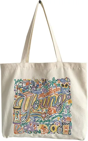 Women's Embroidered Canvas Shoulder Bag - Stylish Handbag for Artistic Shopping, Literary Tote Bag (White)