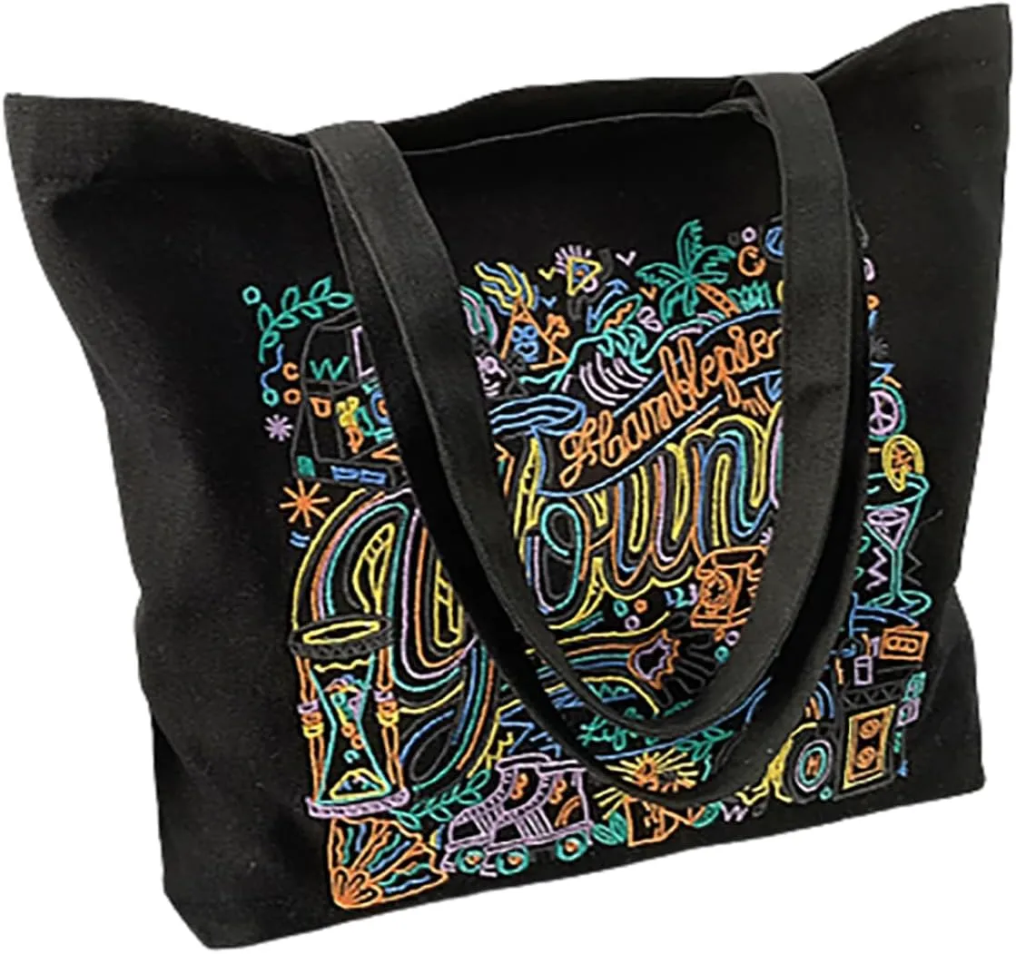 Women's Embroidered Canvas Shoulder Bag - Stylish Handbag for Artistic Shopping, Literary Tote Bag (White)
