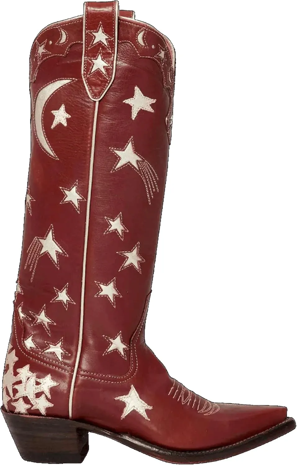 Womens Embroidered Cowboy Boots Almond Round Toe Pull On Cowgirl Boots Moon and Star Inlay Western Boots