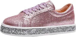 Women's Fashion Star Sneaker Glitter Sparkly Fashion Shiny Casual Bling Sequin Concert Shoes Canvas Low Top Lace Up Comfortable Cushioned Walking for Street Wedding Party Night Club