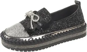 Women's Fashion Star Sneaker Glitter Sparkly Fashion Shiny Casual Bling Sequin Concert Shoes Canvas Low Top Lace Up Comfortable Cushioned Walking for Street Wedding Party Night Club
