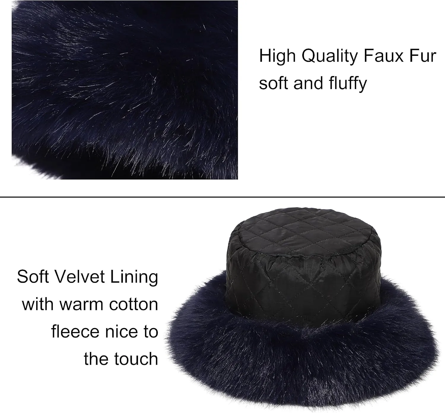 Women's Faux Fur Bucket Hats Fluffy Winter Warm Ladie's Unique Wide Brim Fisherman Cap