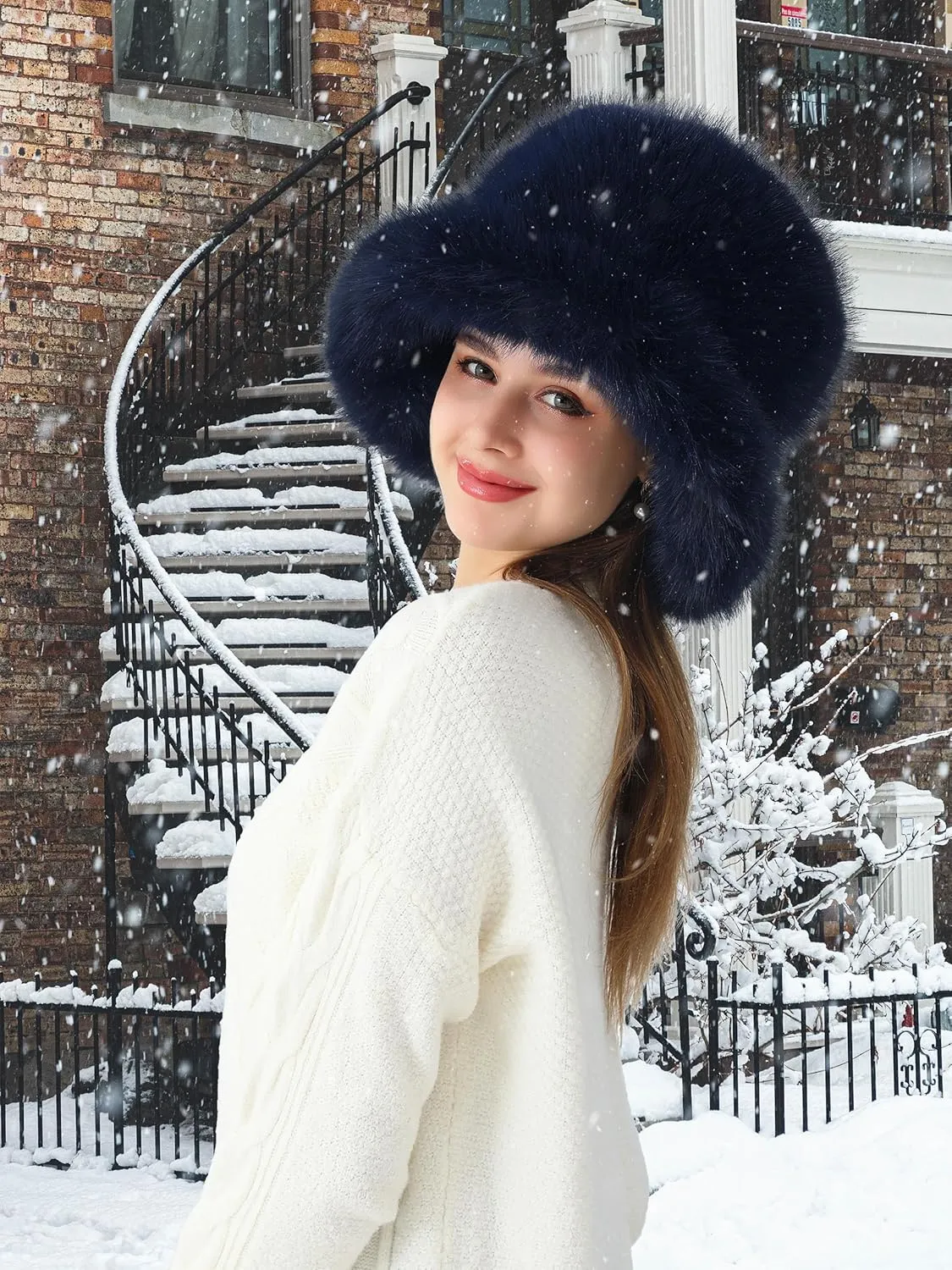 Women's Faux Fur Bucket Hats Fluffy Winter Warm Ladie's Unique Wide Brim Fisherman Cap