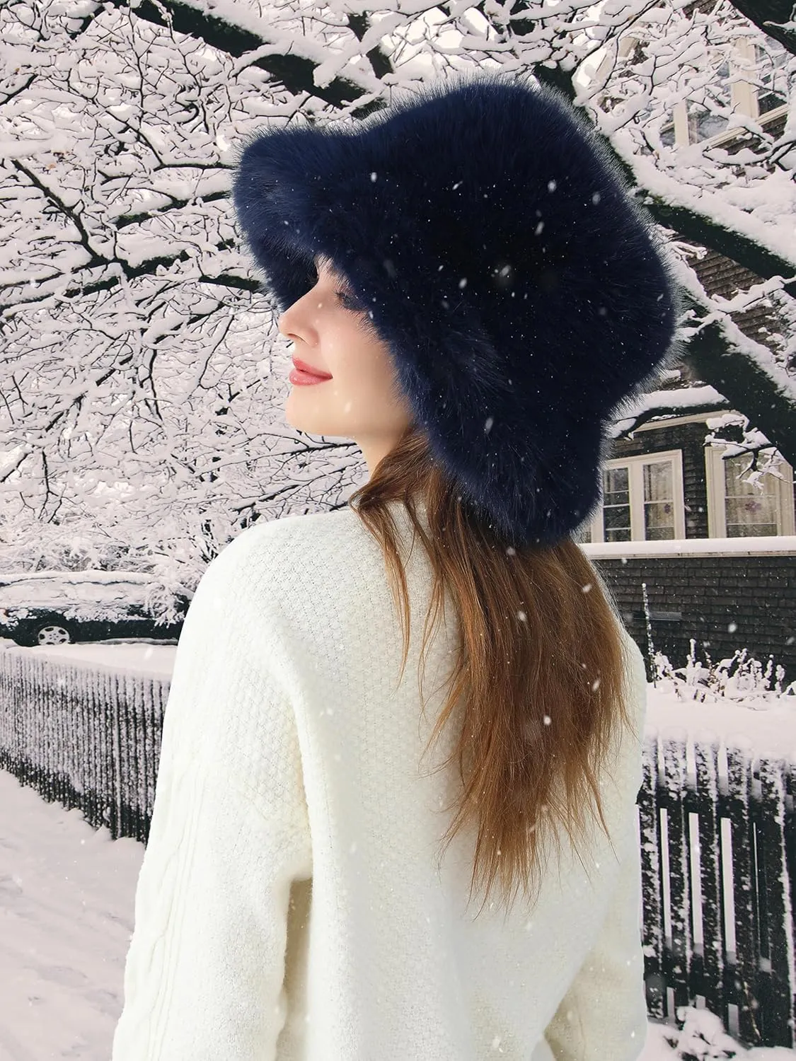 Women's Faux Fur Bucket Hats Fluffy Winter Warm Ladie's Unique Wide Brim Fisherman Cap