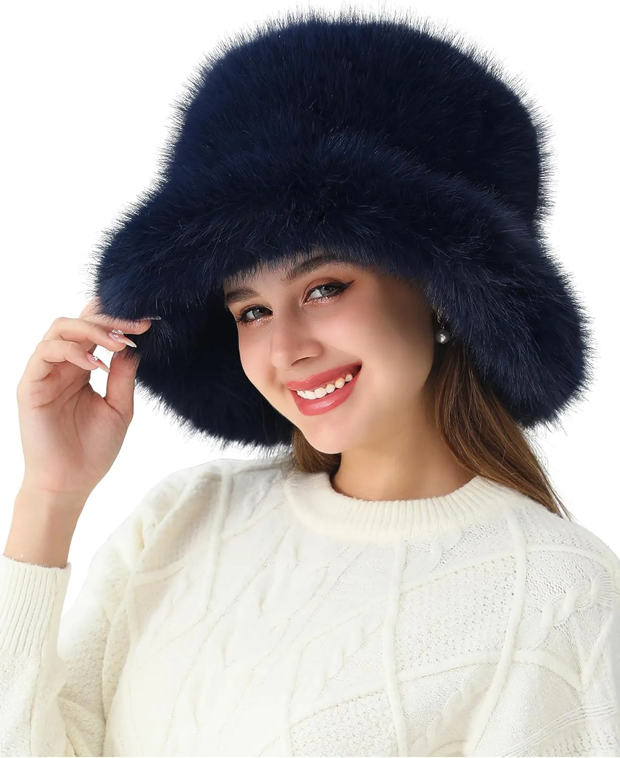 Women's Faux Fur Bucket Hats Fluffy Winter Warm Ladie's Unique Wide Brim Fisherman Cap