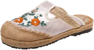 Women's Floral Embroidered Shoes Comfortable Round Toe Flats Chinese Ethnic Style Traditional Old Beijing Embroidered Shoe