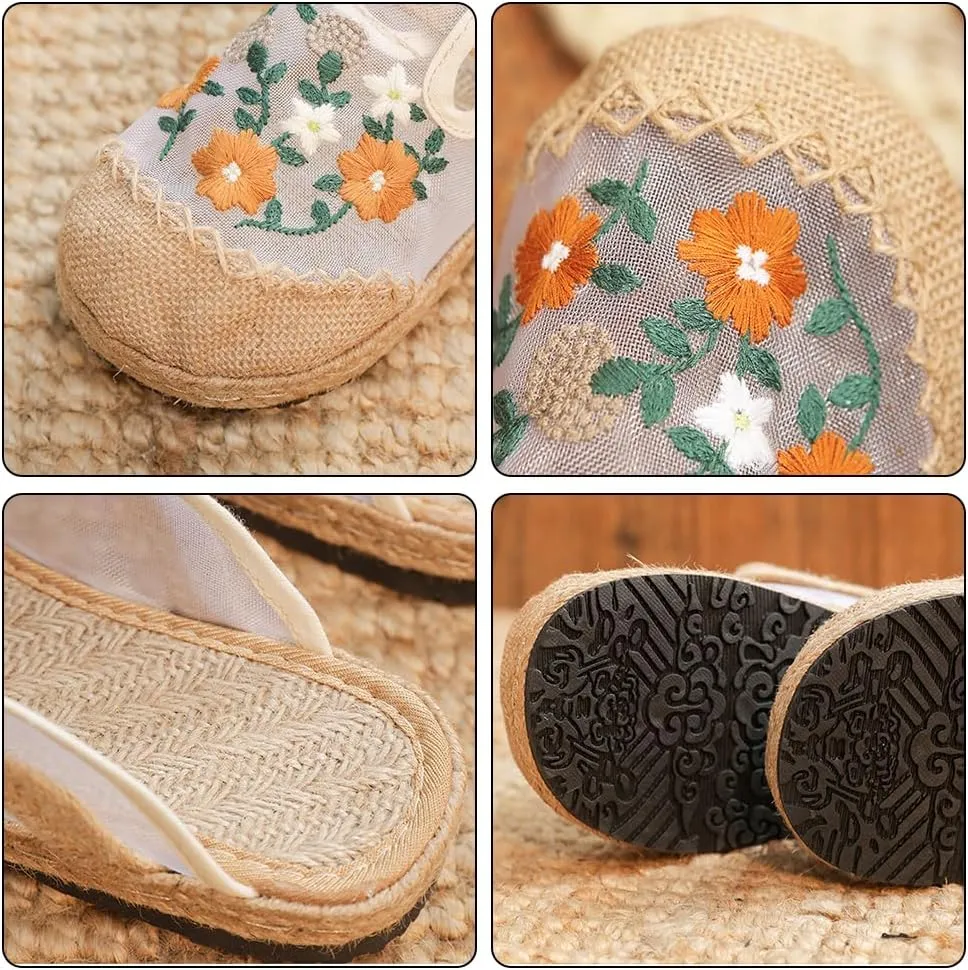 Women's Floral Embroidered Shoes Comfortable Round Toe Flats Chinese Ethnic Style Traditional Old Beijing Embroidered Shoe