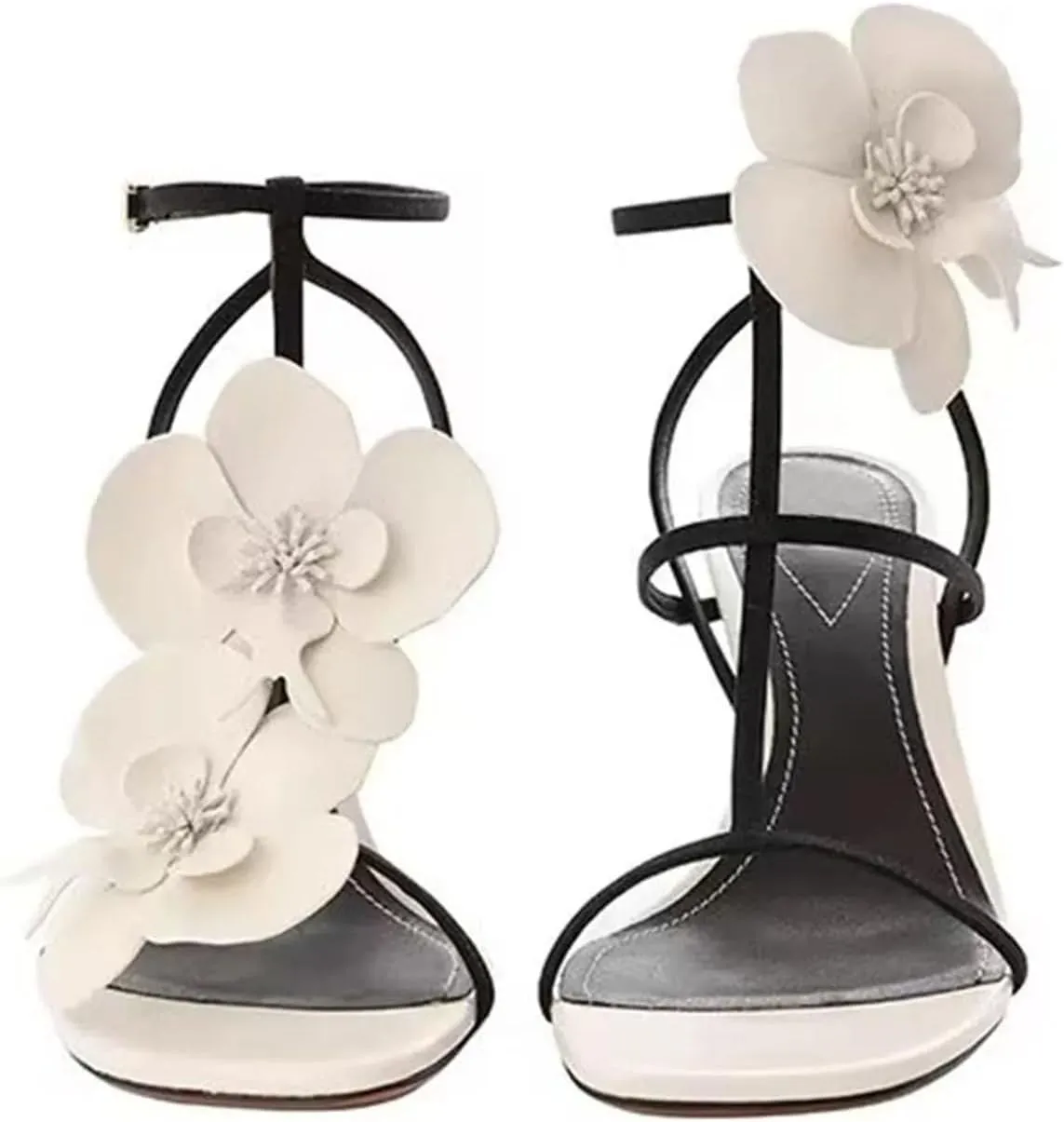 Women's Flower Beach Sandals - Summer Mix Colors, Round Toe High Heels for Casual Wear