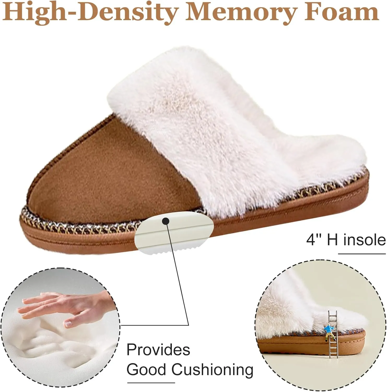 Women's Fuzzy Memory Foam Slippers Fluffy House Slippers Indoor and Outdoor Warm Gifts Trendy Anti-Skid House Shoes