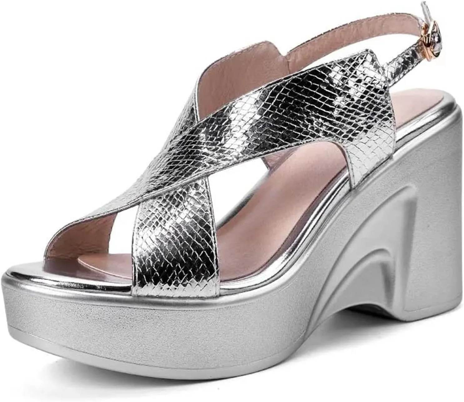 Women's Gold/Silver Genuine Leather Wedges - Platform High Heels for Parties & Weddings