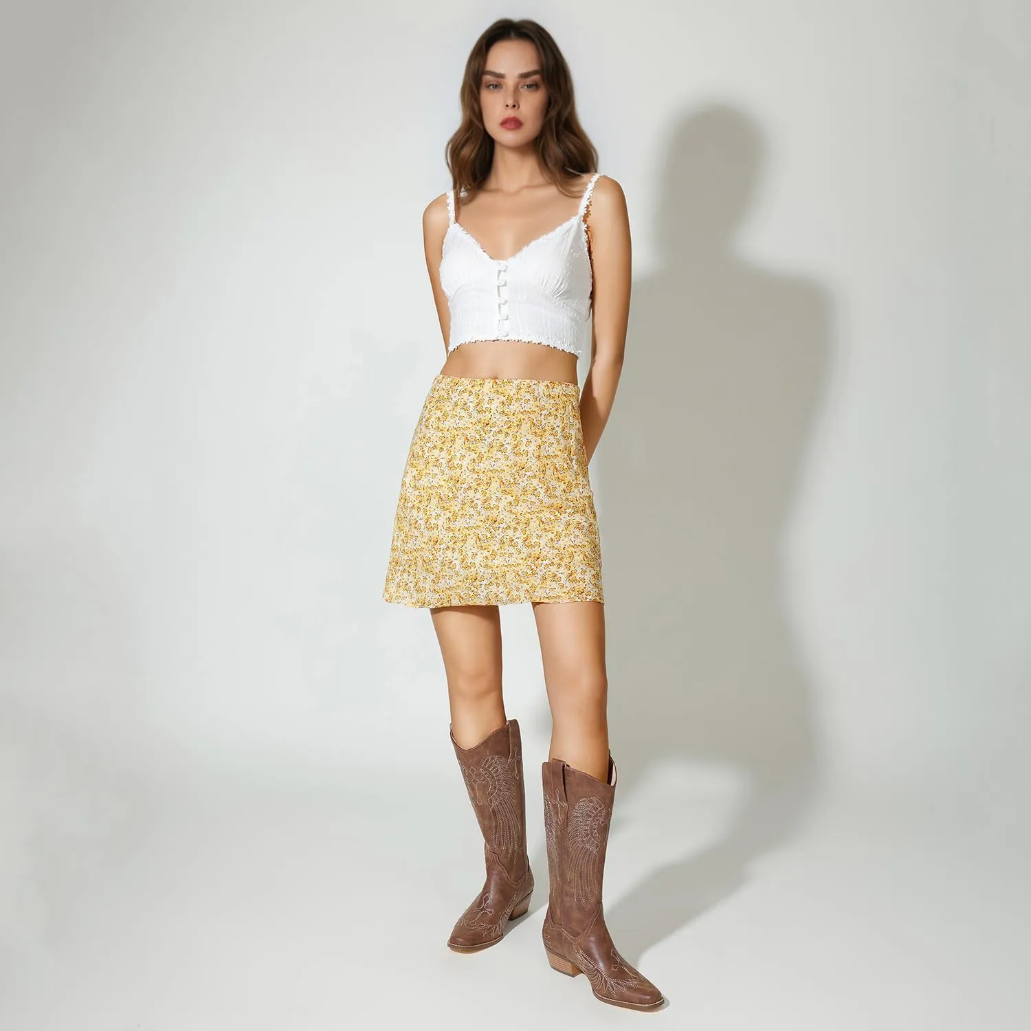 Womens Knee High Boots Cowboy Cowgirl Tall Western Boots Pull On Square Toe Low Chunky Heel Retro Dress Ladies Comfortable Embroidered Boot