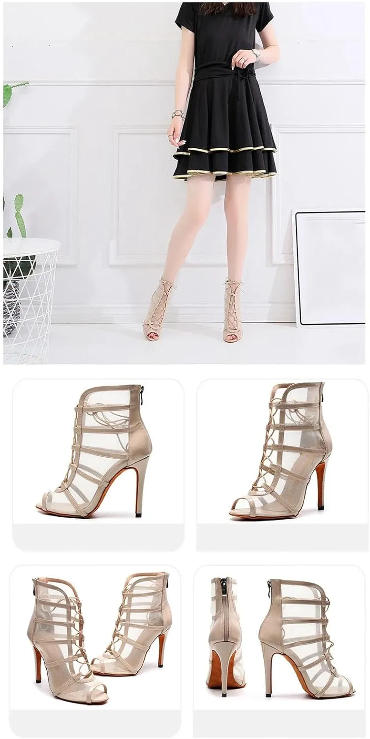 Women's Latin Dance Boots - 6-10cm Heel Tango/Salsa Mesh Shoes