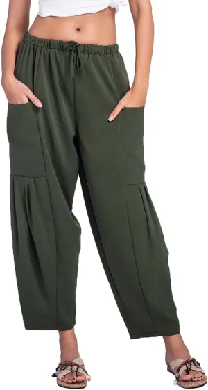 Womens Linen Wide Leg Pants Casual Palazzo Drawstring Summer Beach Travel Vacation Palazzo Harem Pants with Pockets