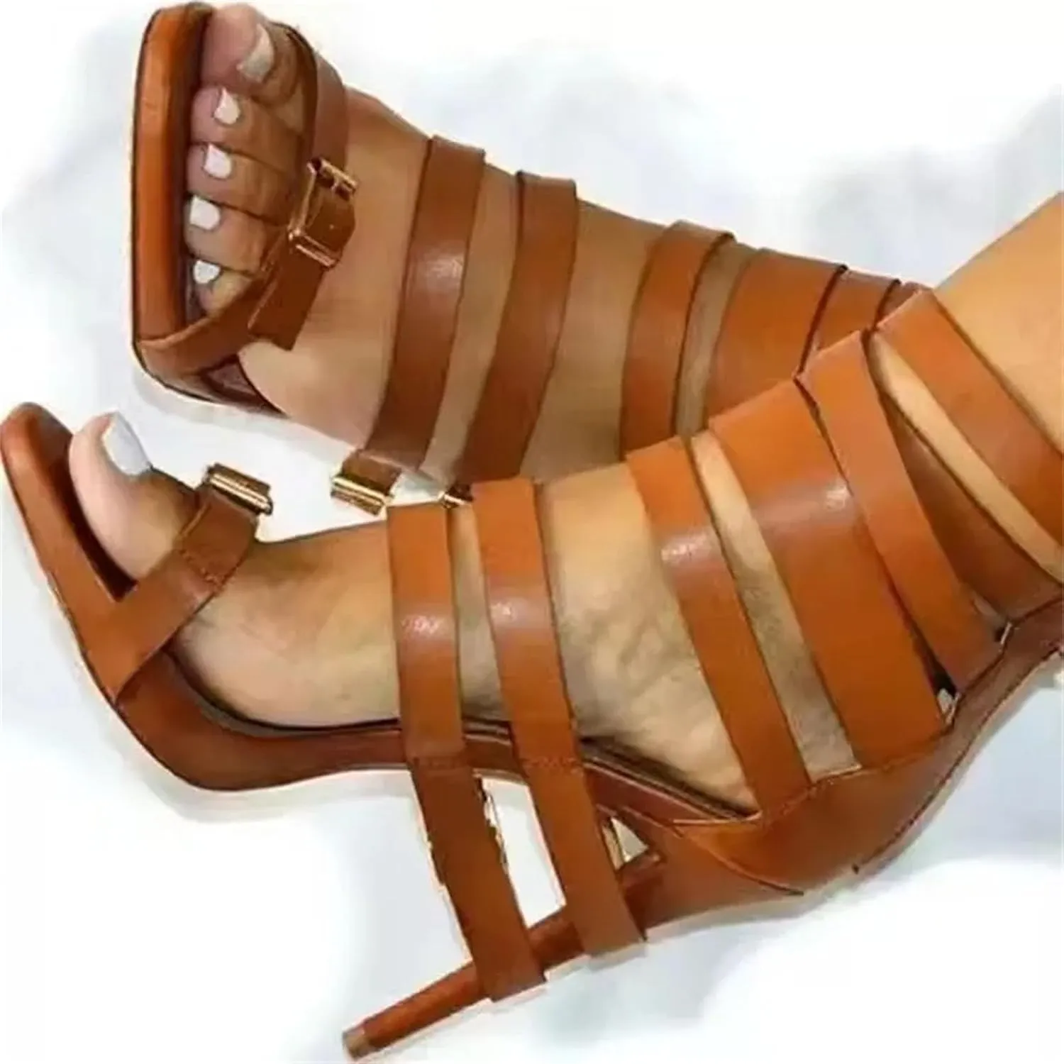 Women's Plus Size Sandals - Buckle Strap Black Party Stilettos