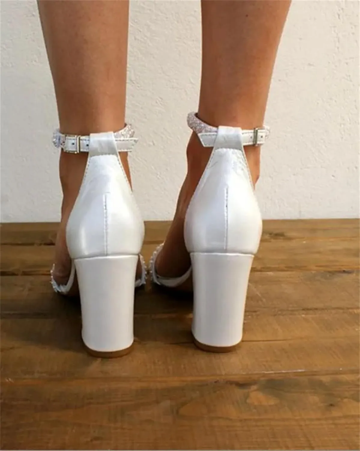 Women's PU Pearl Wedding Sandals - Block Heel for Brides, Open Toe Prom Evening Party Shoes