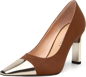 Women's Pumps, Square Toe High Heels, Fashion Patchwork Color Slip On Chunky Heel Shoes for Women