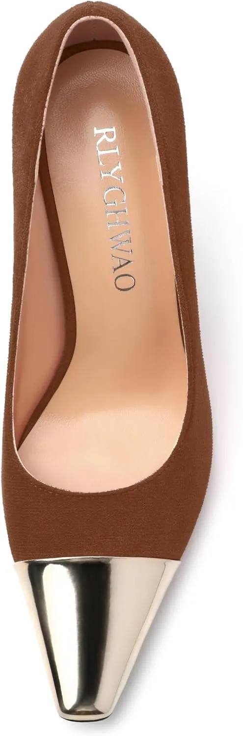 Women's Pumps, Square Toe High Heels, Fashion Patchwork Color Slip On Chunky Heel Shoes for Women