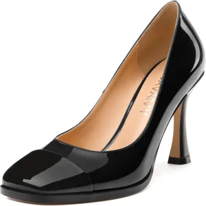 Women's Pumps, Two Toned Patchwork Square Closed Toe High Heels, Fashion Slip On Daily Dressy Shoes for Women
