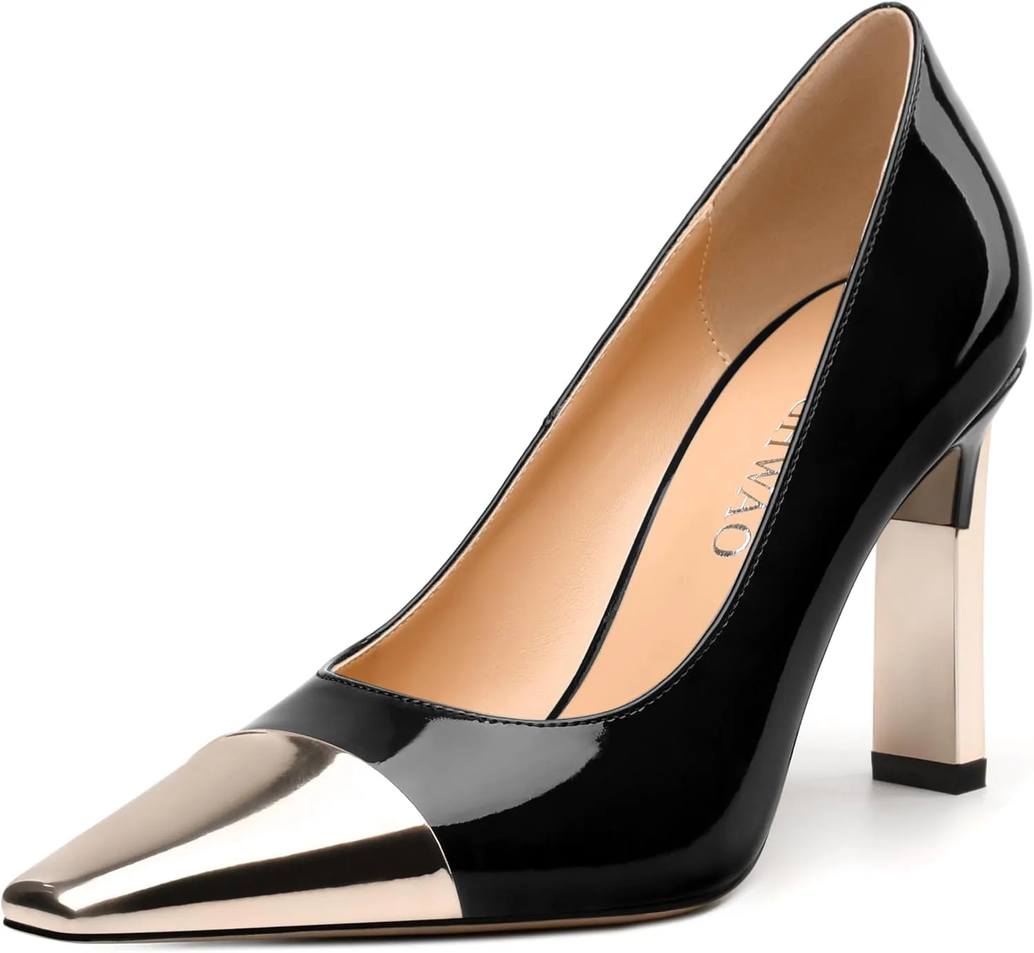 Women's Pumps, Two Toned Patchwork Square Closed Toe High Heels, Fashion Slip On Daily Dressy Shoes for Women