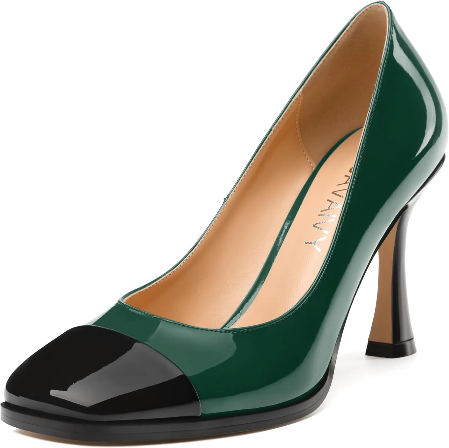 Women's Pumps, Two Toned Patchwork Square Closed Toe High Heels, Fashion Slip On Daily Dressy Shoes for Women