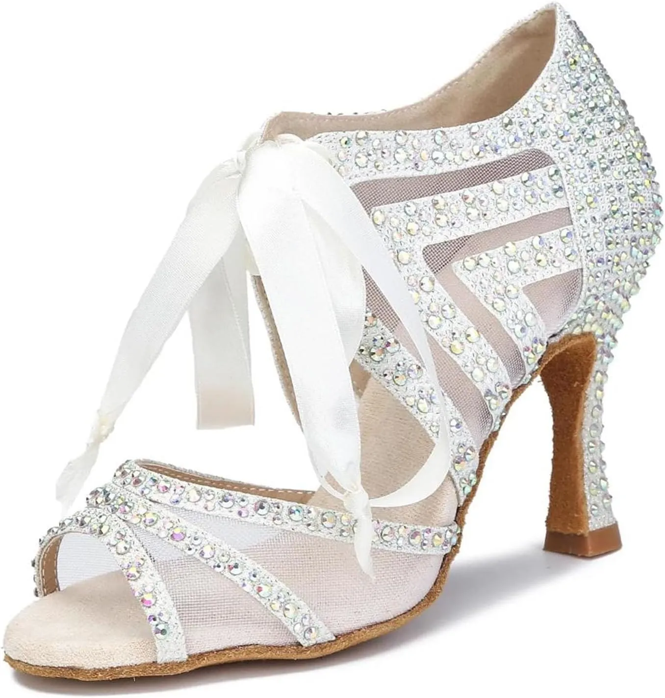 Women's Rhinestone Ballroom Dance Shoes - High Heels for Salsa & Tango, Elegant Latin Dance Sandals