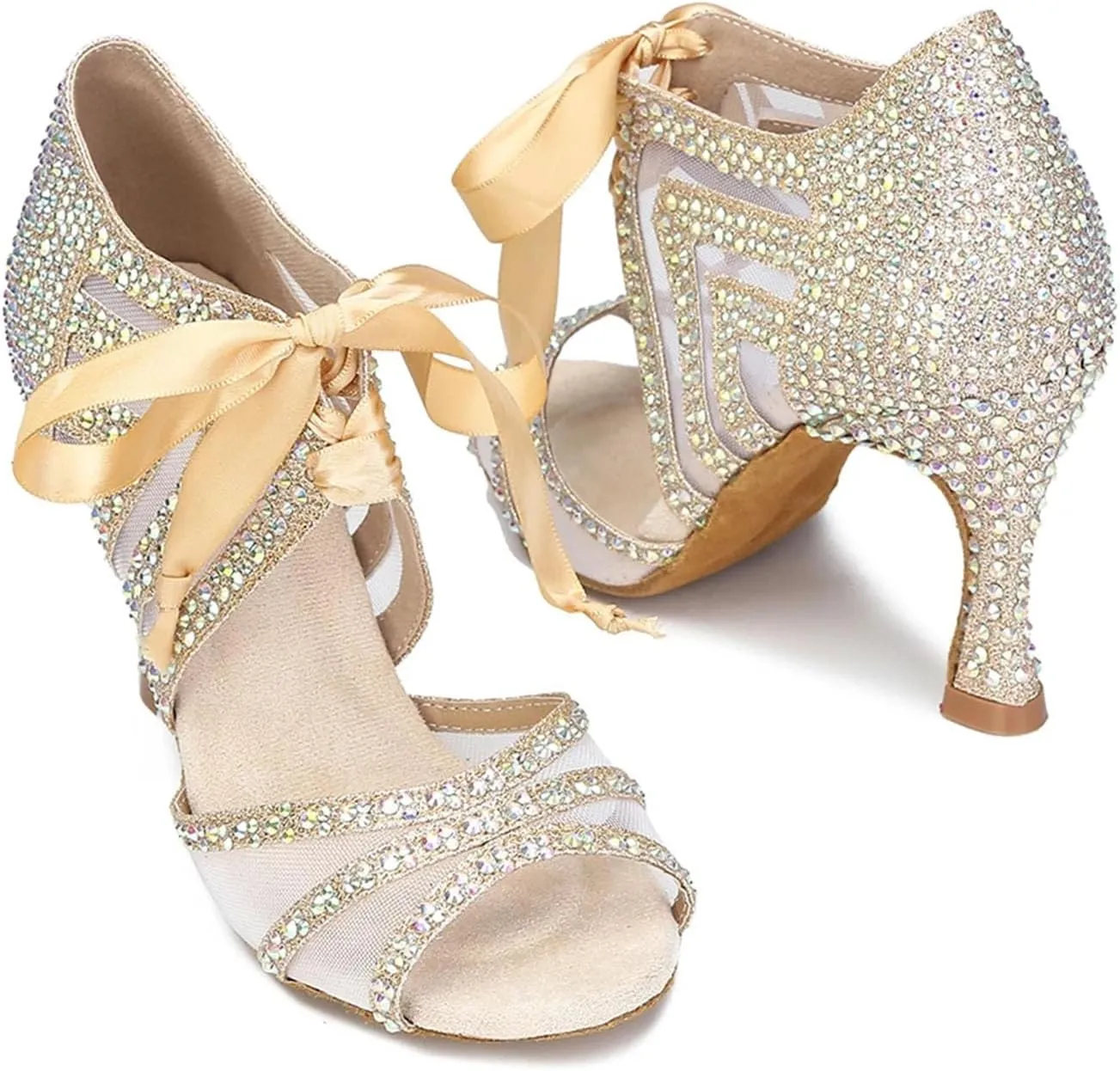 Women's Rhinestone Ballroom Dance Shoes - High Heels for Salsa & Tango, Elegant Latin Dance Sandals