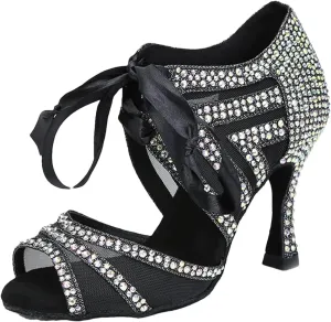 Women's Rhinestone Ballroom Dance Shoes - High Heels for Salsa & Tango, Elegant Latin Dance Sandals