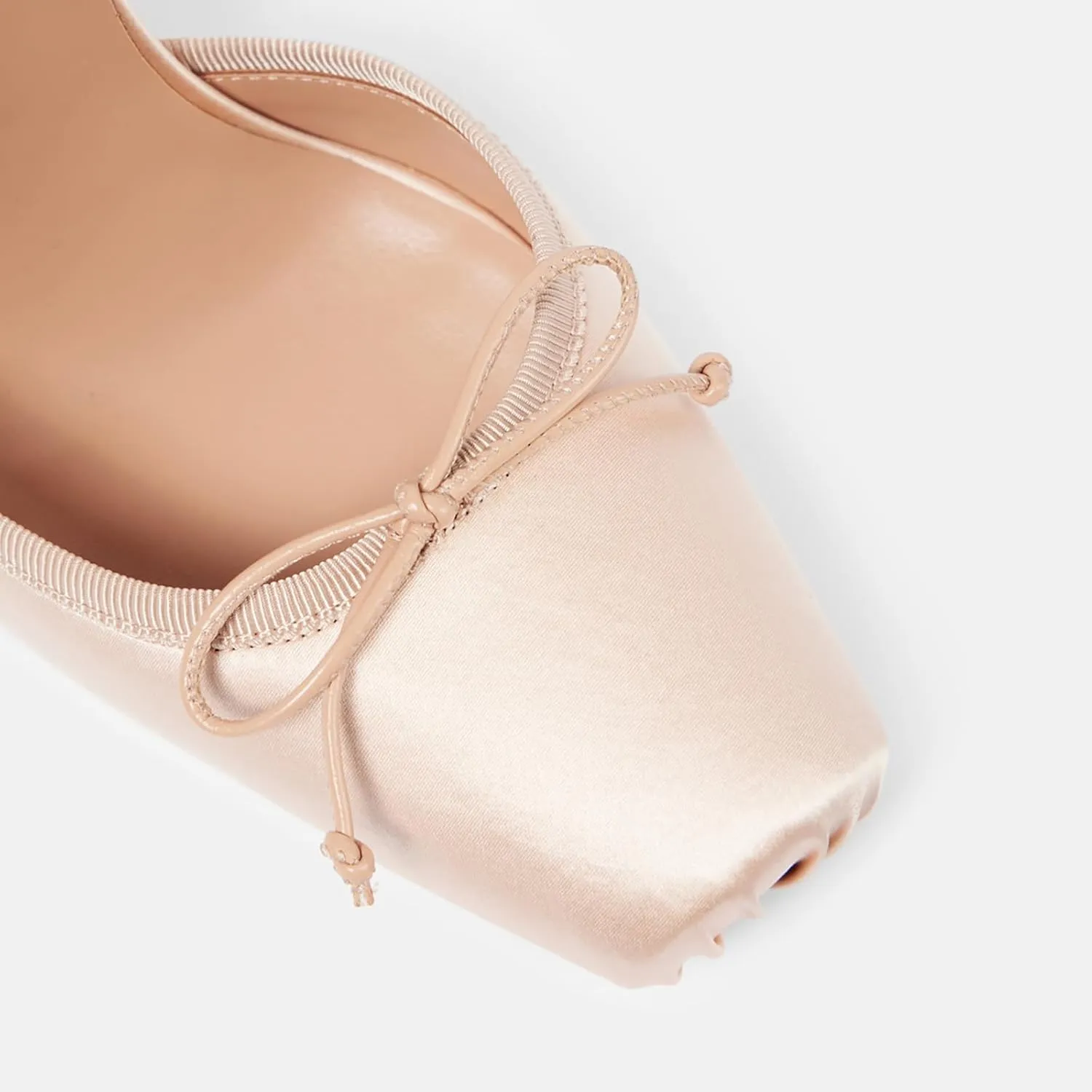 Women's Satin Ballet Slingback High Heels with Bows Closed Square Toe Lace-Up Stiletto Pumps Elegant Mary Jane Shoes for Wedding Party
