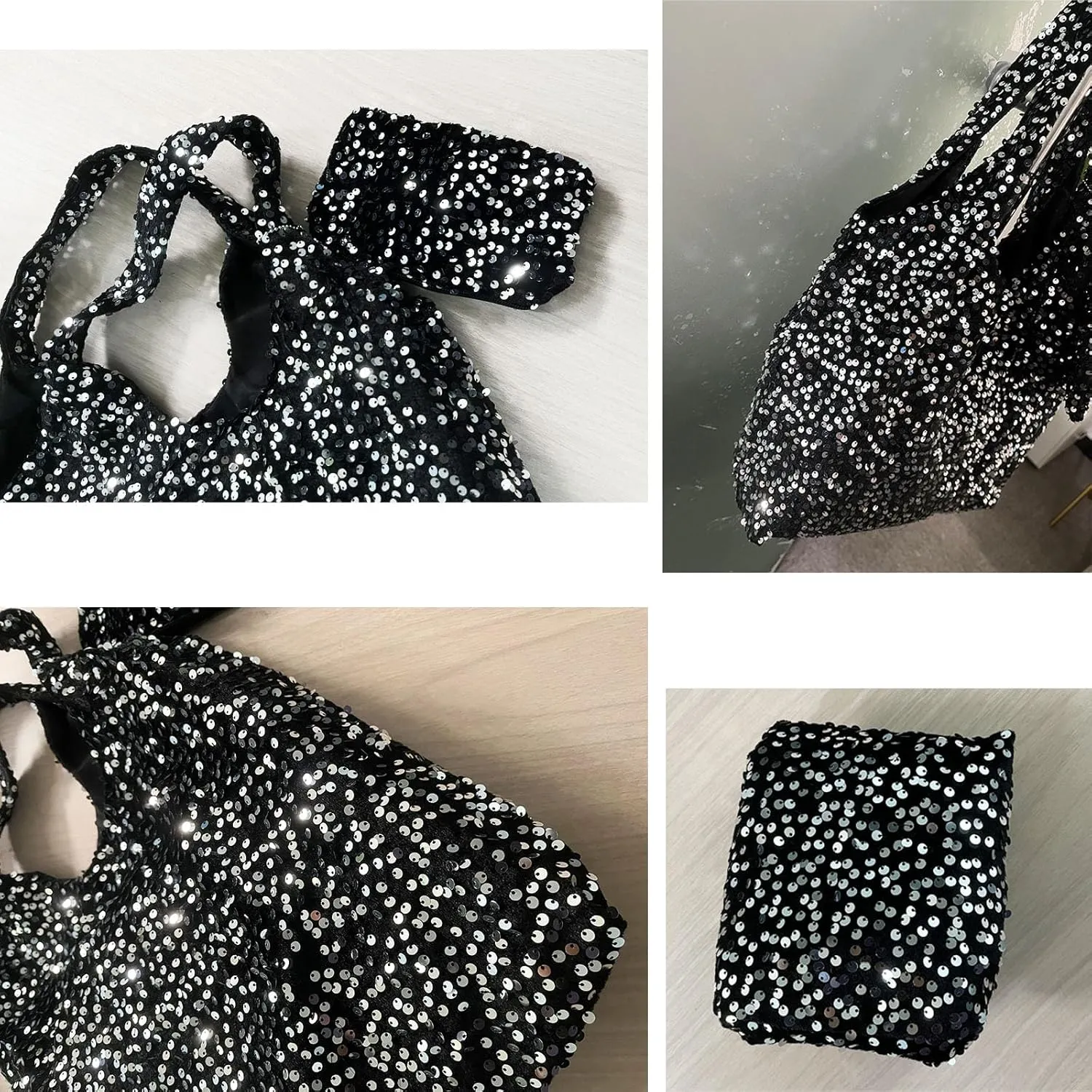 Womens Sequin Tote Bag, Sparkly Shoulder Bag, Elegant Handbag, Large Capacity Shopping Bag Matching Coin Purse