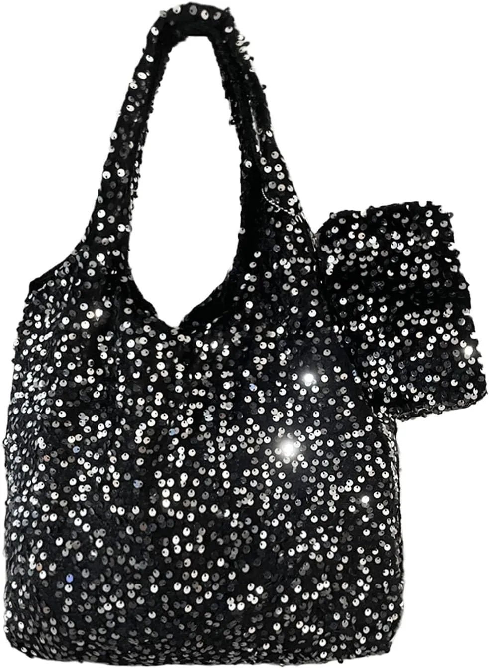 Womens Sequin Tote Bag, Sparkly Shoulder Bag, Elegant Handbag, Large Capacity Shopping Bag Matching Coin Purse