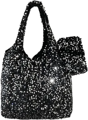 Womens Sequin Tote Bag, Sparkly Shoulder Bag, Elegant Handbag, Large Capacity Shopping Bag Matching Coin Purse
