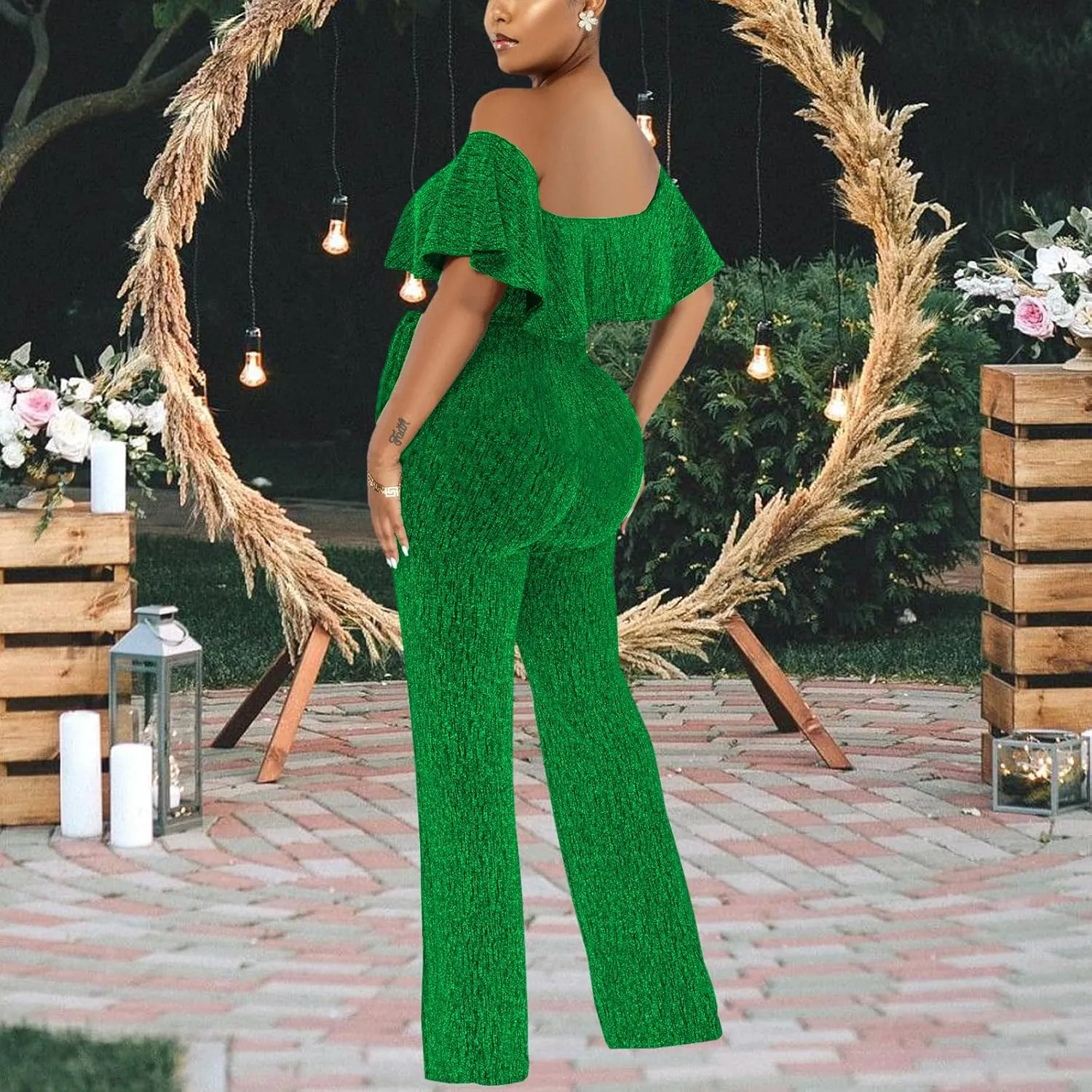 Women's Sexy Sparkly Classy Jumpsuits Casual Off Shoulder Loose Wide Leg Pants Clubwear Party Rompers