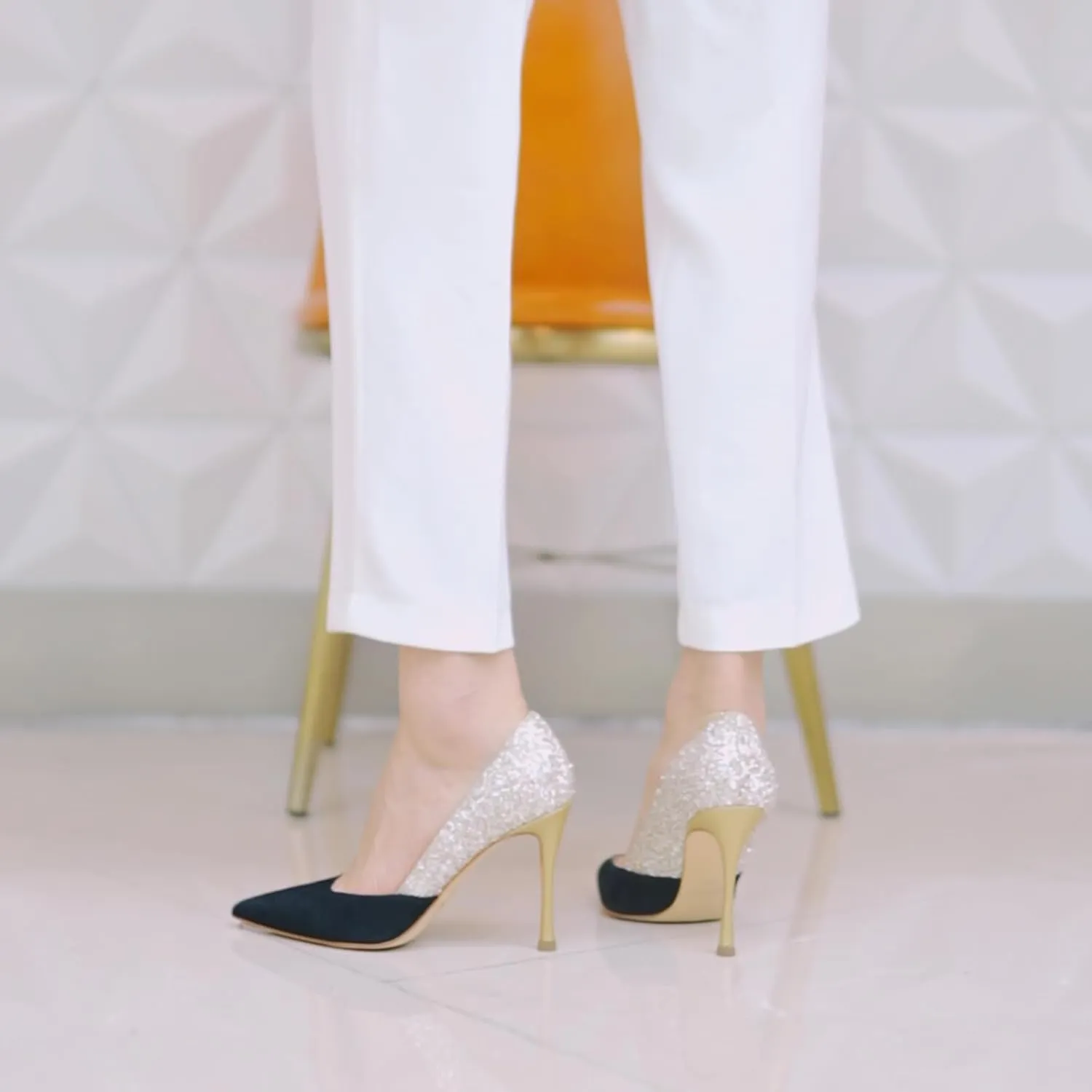 Women's Sparkly High Heels Closed Pointed Toe Pumps 3.74-inch Sexy Slip on Heels Wedding Party Pumps Shoes